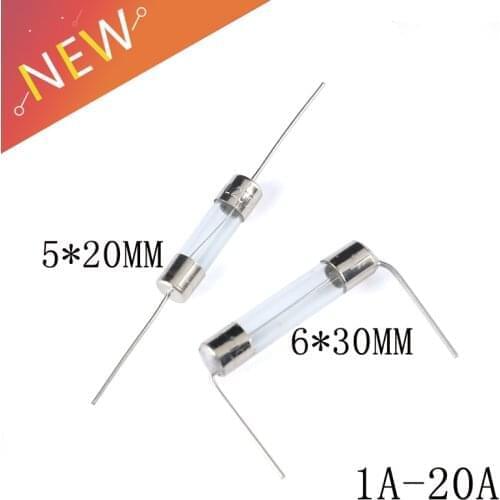 10Pcs 5 * 20mm Fast Blow Glass Fuse Axial Lead Tube F 1A 2A 3A 4A 5A 6.3A 10A 15A 20A 250V 6mm x 30mm 6*30 mm
