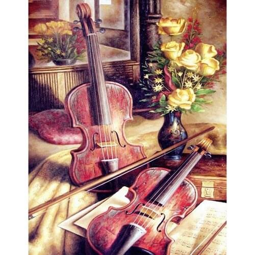 Full Diy Diamond Painting Kit Two Violin Music Cross Stitch Diamond Embroidery Patterns Rhinestones Mosaic Home Decor
