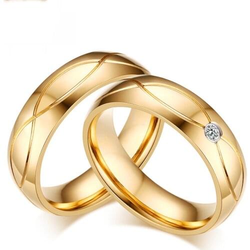 Hot Wedding Bands Rings For Women Men Gold-Color Stainless Steel Engagement Ring Jewelry