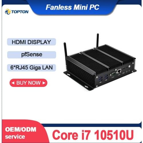 Industrial Fanless Mini PC Intel Core i7 10510U Soft Router 6 Gigabit NICs AES-NI 4*USB3.0 Rs232 pfSense OPNsense VPN Firewall