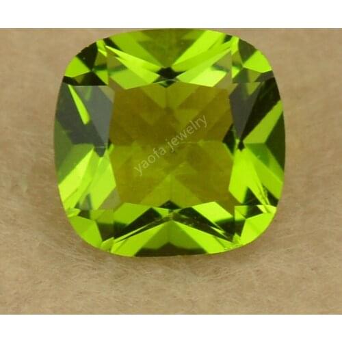 Sale 4x4~12x12mm 5A Olive Green Color Square Cushion Shape Princess Cut Stone Loose Synthetic Peridot Glass Beads Gems For DIY