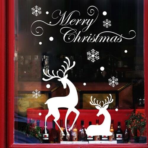 Christmas Decoration Glass Window Decorative Wall Stickers Christmas Snowflake Elk Wall Decals Vinyl Sticker Animai Home Decor