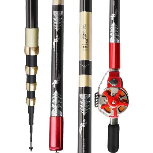 Dual-use Carbon Fiber Fishing Rod Hollow Reel Telescopic Fly Fishing Pole Superhard Stream Rods Hand Rod 4.5/5.4/6.3/7.2/8.1/9M