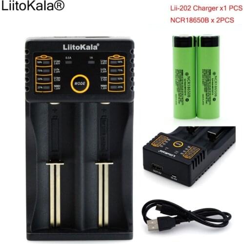 Liitokala Lii-202 1.2V 3.2V 3.7V AA AAA 18650 Charger+2PCS New NCR18650B 3400mAh 18650 Rechargeable Battery