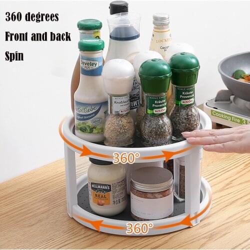 Rotatable Spice Rack with 2 Tiers Small Plastic Kitchen Cupboard Storage for Spices and Condiments Rotating Spice Jars Holder