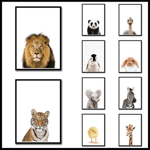 Nordic White Coated Paper Poster Bear Rabbit Tiger Horse Monkey Animals Wall Art Canvas Painting Baby Kids Room Decor