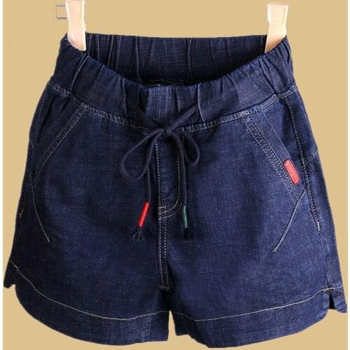 2019 summer Korean womens large denim shorts womens high waist elastic elastic elastic waist versatile casual wide leg pants