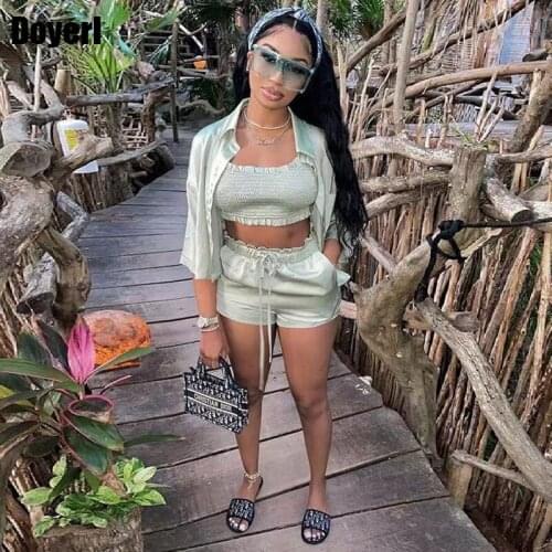 Summer 3 Piece Set Women Casual Suit Shirts Crop Tops and Shorts Fashion Three Piece Set Womens Outfit Tracksuit Matching Sets