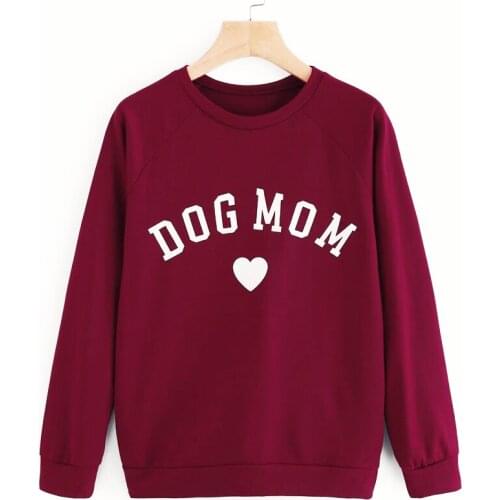Dog Mom Heart Printed Sweatshirt Kawaii Long Sleeve Women Pullover Outfits Casual Crewneck Graphic Funny Hoodies Drop Shipping