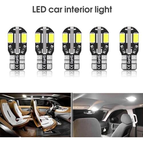 12V 8 SMD T10 Led Canbus W5W Bulbs 168 194 6000K White Signal Lamp Dome Reading License Plate Light Car Interior No Error