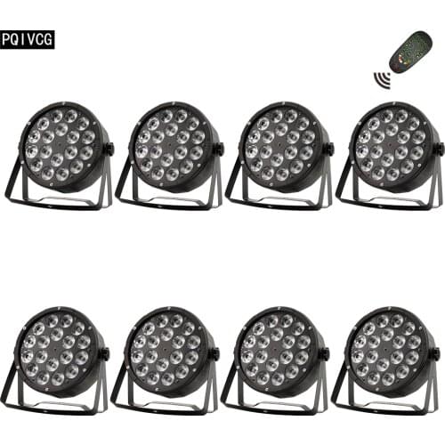 8pcs/lot 18x12w Remote LED par lights dmx512 large lens rgbw 4in1 led flat par led dj lights equipment disco lights