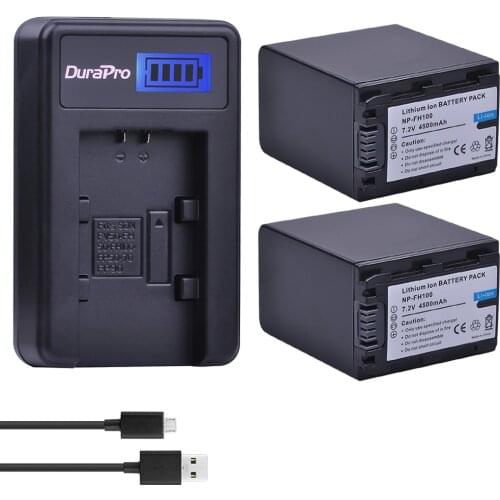 2pc 4500mAh NP-FH100 NP FH100 Camera Li-ion Battery + LCD USB Charger For Sony DCR-SX40 SX40R SX41 HDR-CX105 SR42E SR45E Bateria