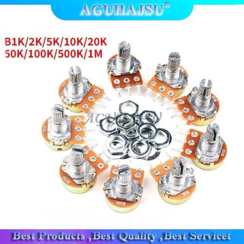 2pcs WH148 B1K B2K B5K B10K B20K B50K B100K B500K 3Pin 15mm Shaft Amplifier Dual Stereo Potentiometer 1K 2K 5K 10K 50K 100K