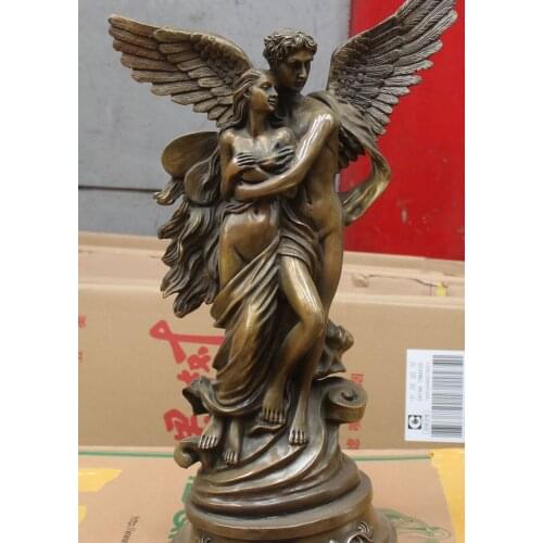FREE SHIPPING 18" Chinese Bronze Stand Naked Angels Beauty Belle Woman Man Lovers Statue