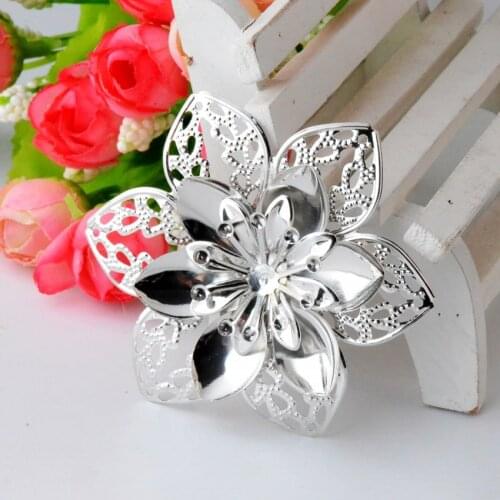 Free shipping Retail 2Pcs Silver Tone Filigree Flower Embellishments Connectors Crafts Gift Decoration DIY Finding 63x63mm F0797