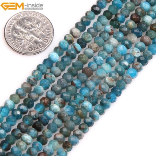 Gem-inside Natural AAA Grade Blue Faceted Rondelle Heishi Spacer Apatite Beads For Jewelry Making 15" DIY Christmas Gift