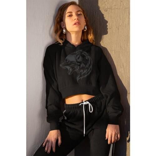 Angemiel Wear Wolf Black Short Hooded Sweatshirt