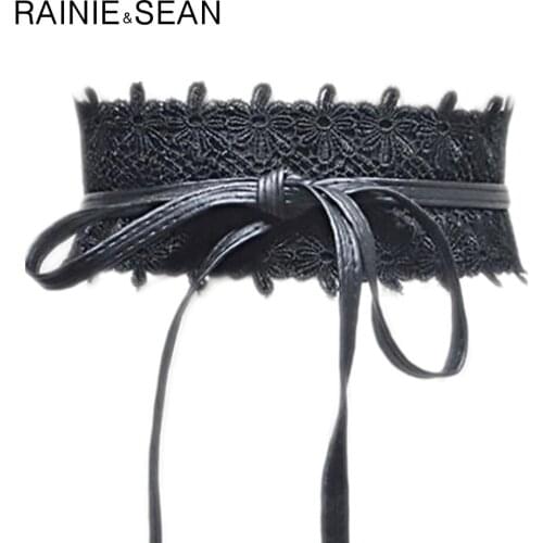 RAINIE SEAN Black Lace Belts For Women Female Wide Belt Wedding Elastic Corset Female Ladies Waist Belts For Dresses Waistband
