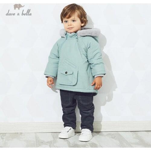 DBX15055 dave bella winter baby boys fashion solid pockets hooded padded coat children tops infant toddler outerwear