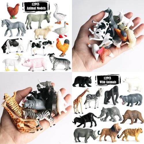 12Pcs/Set Animal Dinosaur Mini Action Figures Model Toys For Children Tiger Whale Shark Cognize Educational Toys Collection Gift