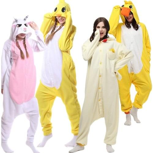 Animal Fleece Onesies Boy Girl Winter Christmas Unisex Little Yellow Chicken Cosplay Pajama Raccoon Kigurumi Adult