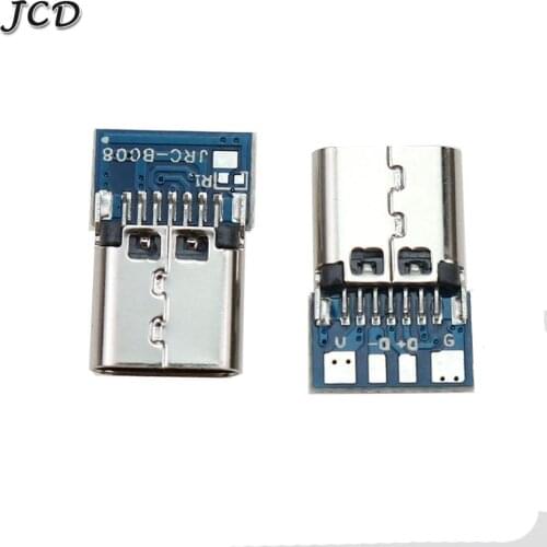 JCD 5PCS USB 3.1 Type C Connector 14 Pin Female Socket receptacle Through Holes PCB 180 Vertical Shield USB-C