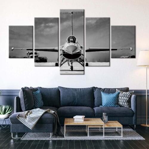 Canvas Painting Home Decor Aircraft Modern Printed Black and White Modular 5 Panel Poster For Living Room Wall Art Framework