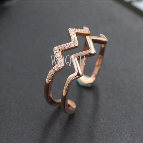 Wavy Pattern Rose Gold Color CZ Adjustable Ring Paved Austrian Zircon Fashion Jewelry Engagement Rings for Women C27