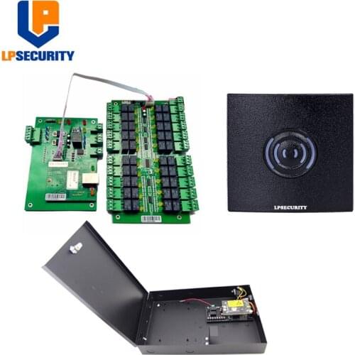 LPSECURITY TCP/IP 1 to 20 Lifts Elevators Access Controller with power supply in metal box and rfid reader