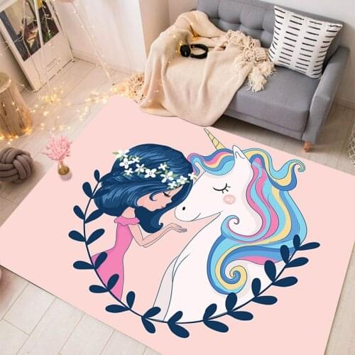 3D Unicorn Printing Carpet Cartoon Child Bedroom Play Mats Soft Girl Room Game Area Rugs Kids Room Living Room Decor For Carpets