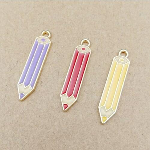 Colorful Enamel Alloy Charms 60pcs 5*27mm Gold Tone Oil Drop Kawaii Pencil Pendant Fit FashionBracelet Earring Necklace Keyring