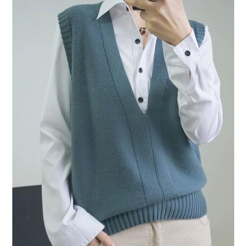 LHZSYY 2020Spring New pure Cotton linen sleeveless V-neck Vest knitted Female Loose Korean Sweater Vest vest Shoulder Outer wear