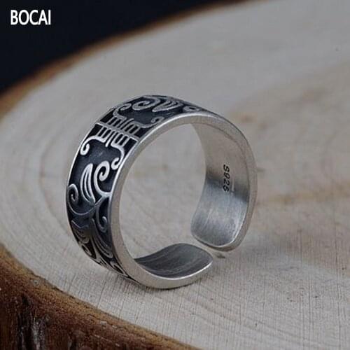 BOCAI New Real Pure S925 silver jewelry retro craftsmanship open matte womens fashion silver ring