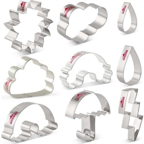 KENIAO Weather Cookie Cutter - Rainbow,Cloud,Sun,Umbrella,Raindrop,Flash - Biscuit Fondant Sandwiches Cutters - Stainless Steel