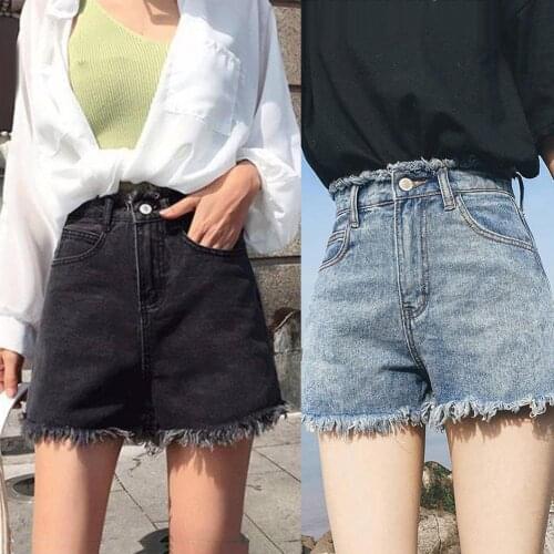 Slim Tassels Hole Sexy Denim Shorts Womens Fashion Casual Summer High Waist Loose Wide Leg Hem Denim Jeans Shorts Hot Pants