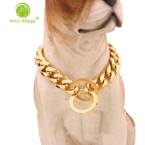 15mm Stainless Steel Dog Collar Gold Chain Luxury Designer Durable Training P Chain for Large Dogs Doberman Pitbull Rottweiler