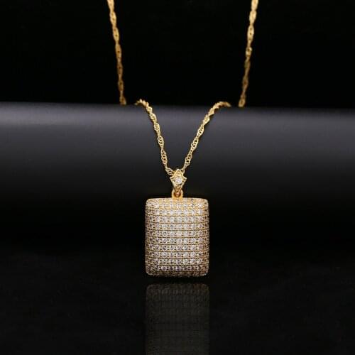 Square High Quality Necklace for Women Gold Jewelry Full Pave AAA CZ Pendants Chain Choker Necklace With Gift Bag or Box
