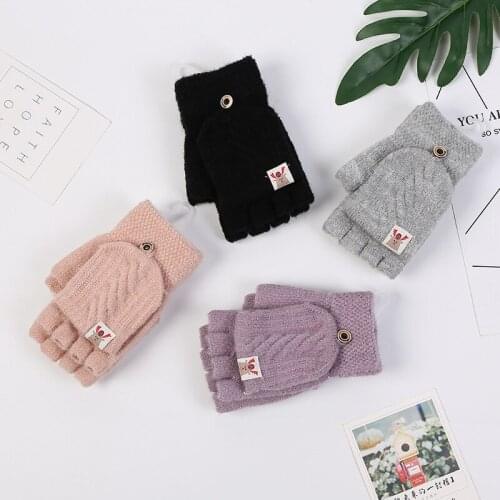 Half-finger Gloves Fashion Women Girls Winter Gloves Thicken Warm Clamshell Knitted Gloves Convenient for Typing and Writing