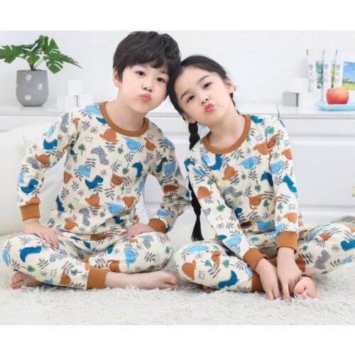 100 Cotton Children Full Sleeve Autumn Spring Winter Cotton Pajamas Night Suit For Boy Girl Sets Kids Panda Dinosaur Pyjama PJS