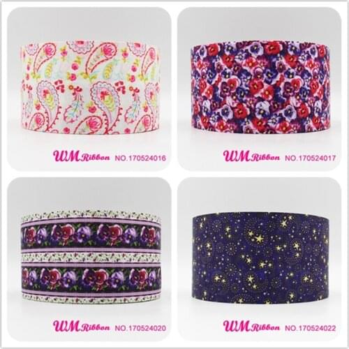 Q&N ribbon 3inch 75mm flower printed grosgrain ribbon webbing 50yards/roll for headband hair bows free shipping