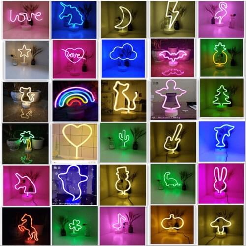 Rainbow Table Neon Sign Light LED Cactus Kids Bedside Night Lamp Battery Powerd For Wedding Bar Shop Home Bedroom Decor Gift