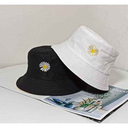 Summer Double-sided Can Wear Fisherman Hat Ladies Black Wild Small Chrysanthemum Flat Cap Street Fashion Mens Basin Hats