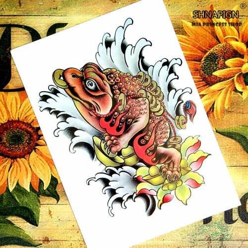 SHNAPIGN Lucky toad Chinese style Temporary Body Arts, Flash Tattoo Stickers 21*15cm, Waterproof Henna Tatoo Sex Products