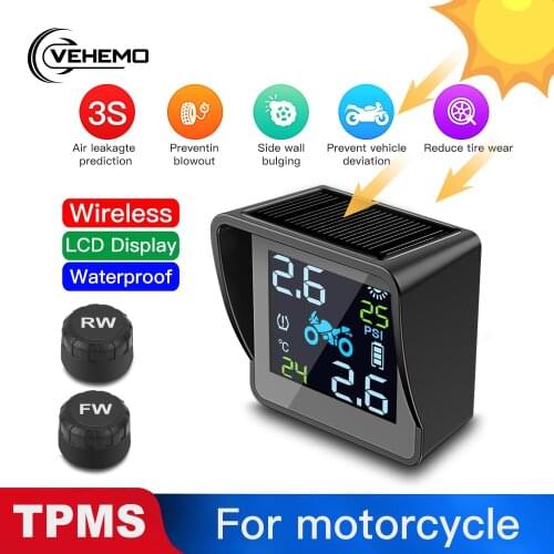 USB/Solar Charge Motorcycle Tire Pressure Monitoring System 2PCS External Sensors LCD Real-Time Tyre Pressure Display Waterproof