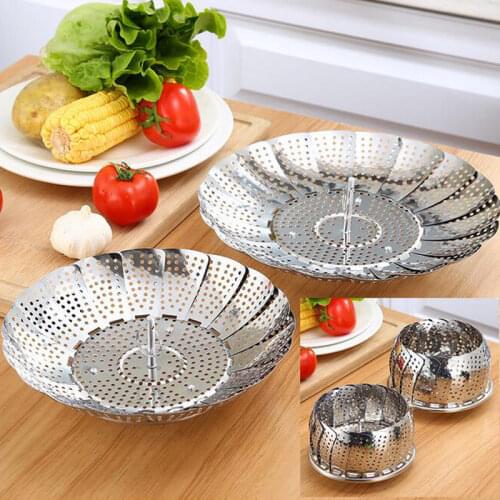 Folding Stainless Steel Steamer Vegetable Kitchen Fruit Food Basket Mesh Steamer Rack Cookware and Utensils for Cooking Steam