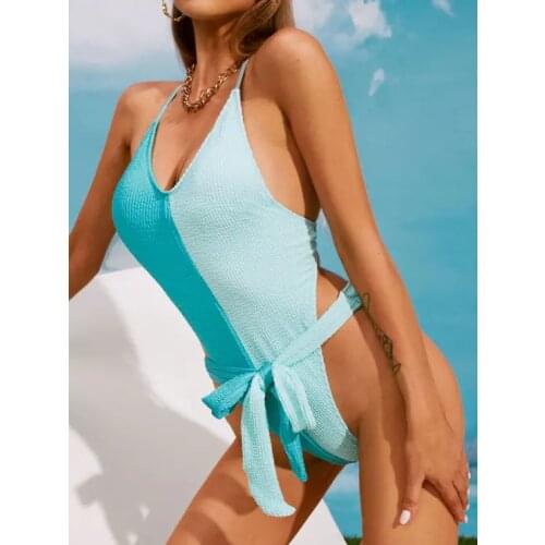 ZAFUL Two Tone High Cut Cross One-piece Swimsuit Two Tone Textured High Leg Swimsuit