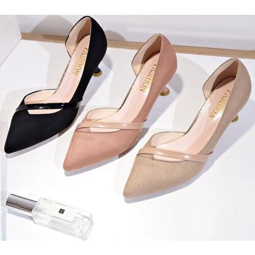 Pumps Fashion Woman Shoes Ladies Boat Shoes Zapatos Mujer Spring Women Dress Shoes Pointed Toe Medium Heels Patchwork U14-33