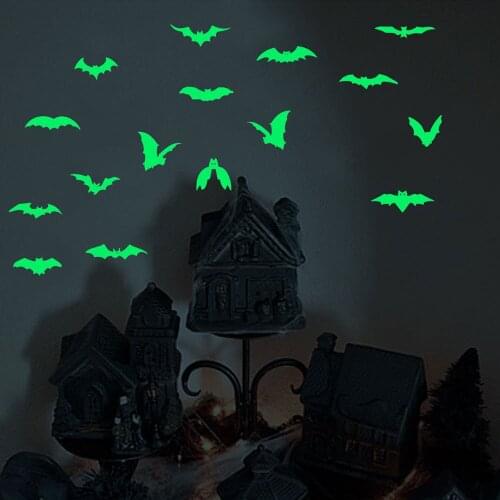 Halloween Decoration Glow In The Dark Luminous Creative Luminous Stickers Halloween Luminous Bats Mask Stickers Witch Bearded