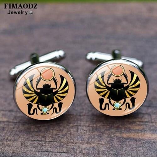 FIMAODZ Vintage Egyptian Scarab Cufflinks Egypt Protection Symbol of Strength Glass Time Gem Exquisite Animal Amulet Cuff Links