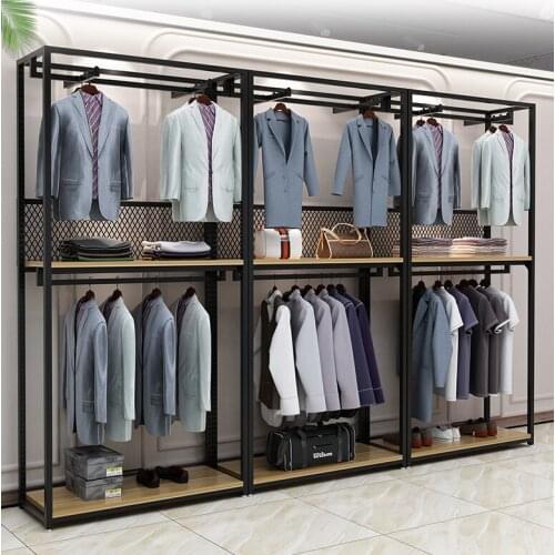 Clothing store display rack floor-to-ceiling double-layer display rack hanger mens and womens clothing store childrens clothi
